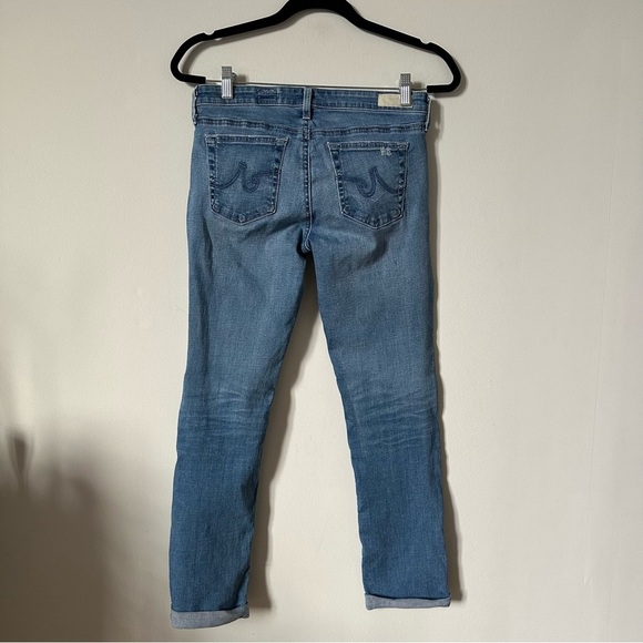 AG Adriano Goldschmied Stilt Cigarette Roll Up Distressed Blue Jeans Size 27 - Picture 3 of 7